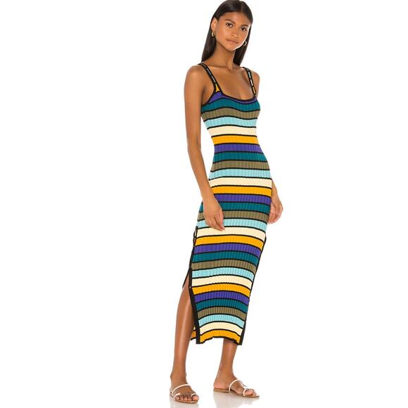 Solid & Striped Ribbed Tank Midi Dress Women’s M Multicolor Striped Beach Resort - Picture 2 of 16